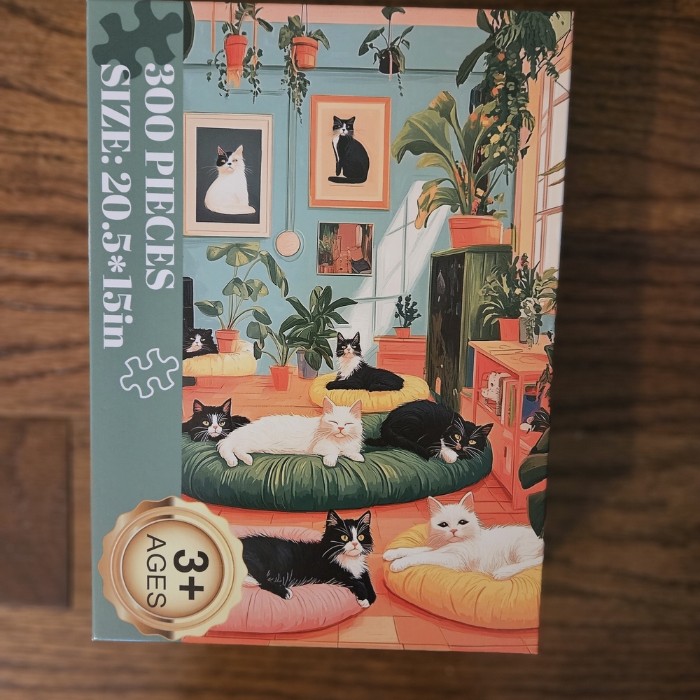 300-Piece Cat Puzzle - Colorful Cats Illustration (Green, Orange, Yellow)